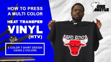 How To Press A Multi Color Heat Transfer Vinyl (HTV) Design [3 Color T-Shirt Design Using 2 Colors]